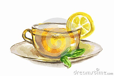 Watercolor tea cup. Vector Illustration