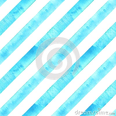 Watercolor teal blue turquoise diagonal stripes on white background. Striped seamless pattern Stock Photo