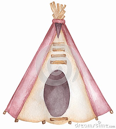 Watercolor teepee tent illustration for invitation, wedding or greeting cards Cartoon Illustration