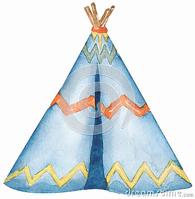 Watercolor teepee tent illustration for invitation, wedding or greeting cards Cartoon Illustration