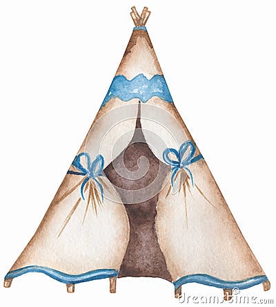 Watercolor teepee tent illustration for invitation, wedding or greeting cards Cartoon Illustration