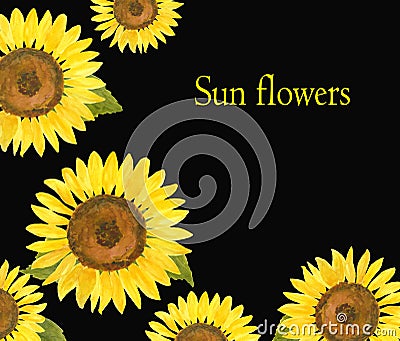 Watercolor template with sunflowers for invitations, fliers, cards Stock Photo