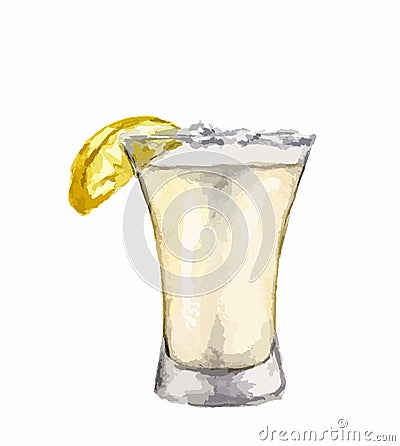 Watercolor tequila shot. Vector Illustration