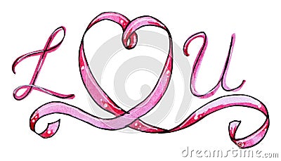 Watercolor text I love U isolated on white background Stock Photo