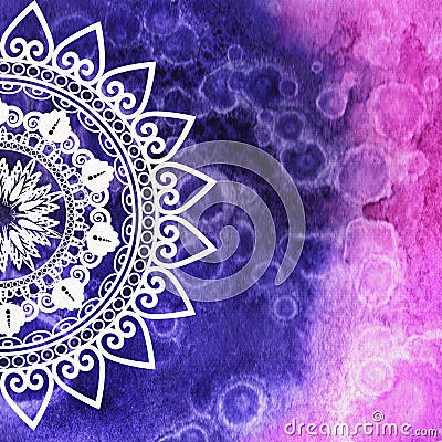 Watercolor texture. Mandala. For card Stock Photo