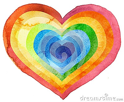 Watercolor textured rainbow heart Stock Photo