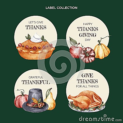 watercolor thanksgiving labels collection vector design illustration Vector Illustration