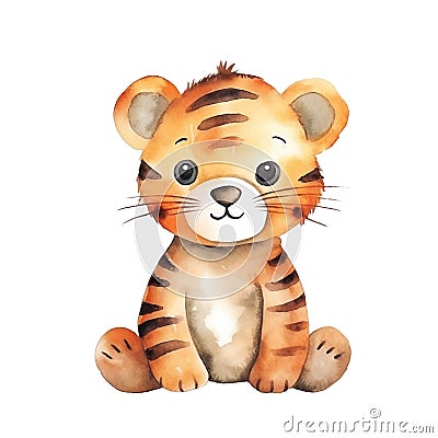 Watercolor tiger cub illustration isolated on white background Cartoon Illustration