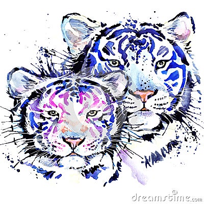 Watercolor tiger illustration Cartoon Illustration