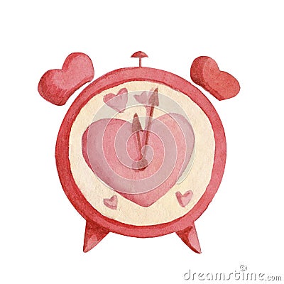 watercolor time for love clock Stock Photo