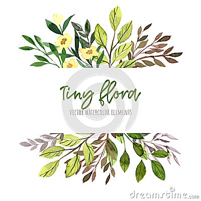 Watercolor tiny floral elements, the white banner Vector Illustration