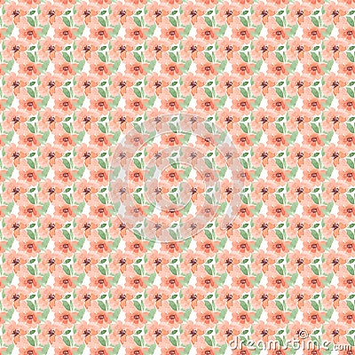 Watercolor tiny peachy flowers. Seamless flourish pattern for banners, business cards, brochures, invitations, packaging paper Stock Photo