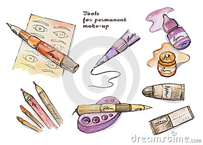 Watercolor tools set for permanent makeup Stock Photo