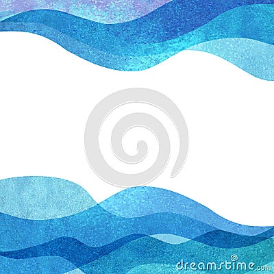 Watercolor transparent sea ocean wave teal turquoise colored background. Watercolour hand painted waves illustration Vector Illustration