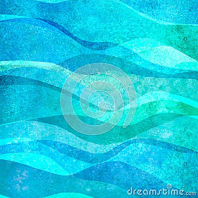 Watercolor transparent sea ocean wave teal turquoise colored background. Watercolour hand painted waves illustration Cartoon Illustration