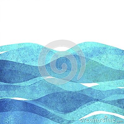 Watercolor transparent sea ocean wave teal turquoise colored background. Watercolour hand painted waves illustration Cartoon Illustration