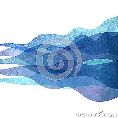 Watercolor transparent wave sea ocean blue teal turquoise background. Watercolour hand painted waves illustration Vector Illustration