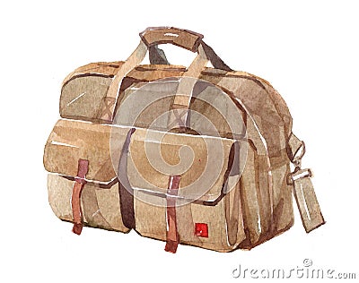 Watercolor travel bag illustration isolated Cartoon Illustration