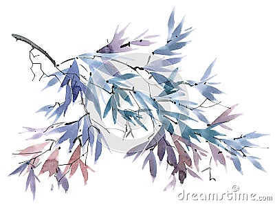 Watercolor tree branch Cartoon Illustration