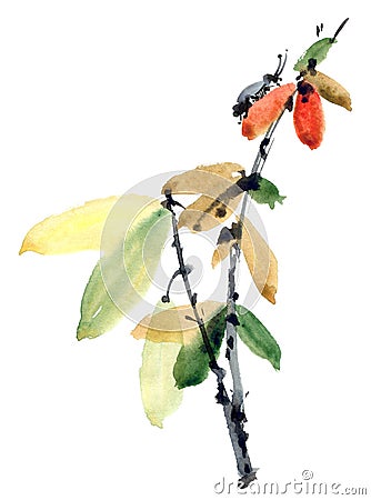 Watercolor tree branch Cartoon Illustration