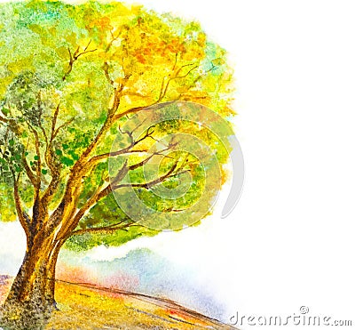 Watercolor tree nature background Stock Photo