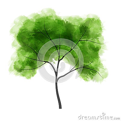 Watercolor tree. Vector illustration Cartoon Illustration