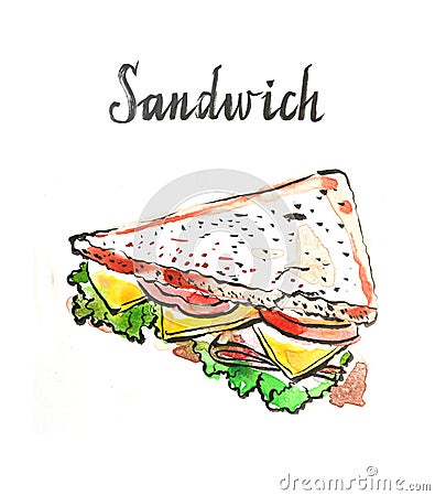 Watercolor triangular sandwich Vector Illustration