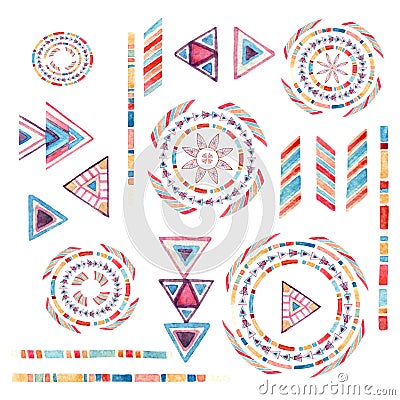 Watercolor tribal elements set for ethnic design Cartoon Illustration