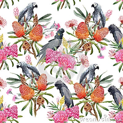 Watercolor tropical australian vector pattern Vector Illustration