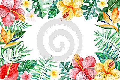 Watercolor tropical frame border Stock Photo