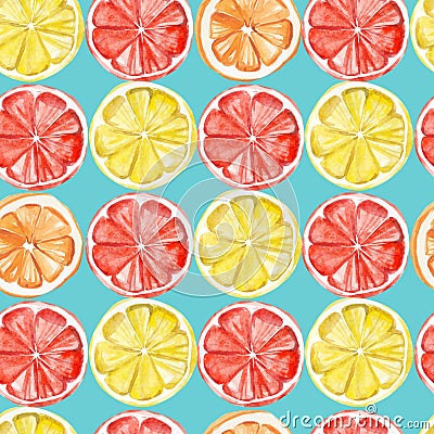 Watercolor tropical fruit pattern. lemon, orange, grapefruit print for the textile fabric, wallpaper, poster background, vibrant i Stock Photo