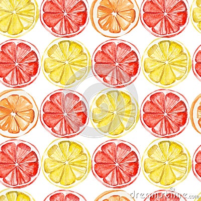 Watercolor tropical fruit pattern. lemon, orange, grapefruit print for the textile fabric, wallpaper, poster background, vibrant i Stock Photo