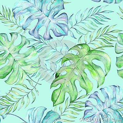 Watercolor tropical large leaves Stock Photo