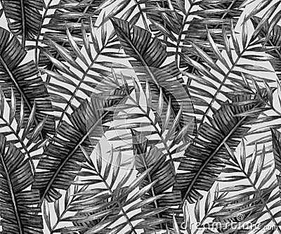 Watercolor tropical palm leaves seamless pattern Vector Illustration