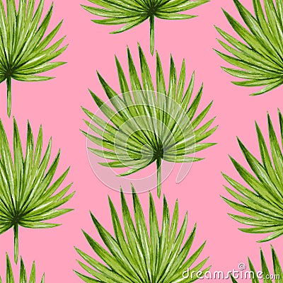 Watercolor tropical palm leaves seamless pattern. Vector Illustration