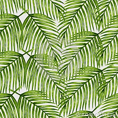 Watercolor tropical palm leaves seamless pattern. Vector Illustration