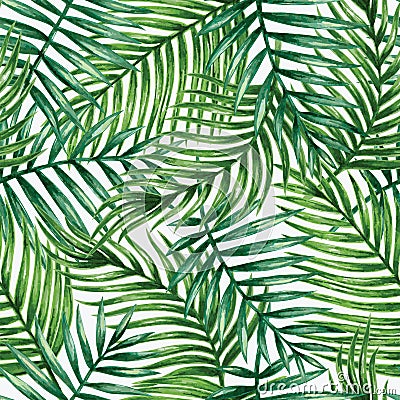 Watercolor tropical palm leaves seamless pattern Vector Illustration