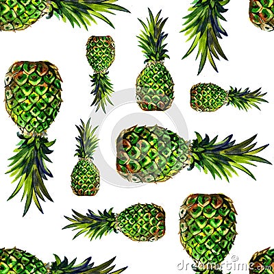 Watercolor tropical pineapple exotic seamless pattern Stock Photo