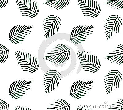 Watercolor tropical seamless pattern palm leaves Vector Illustration