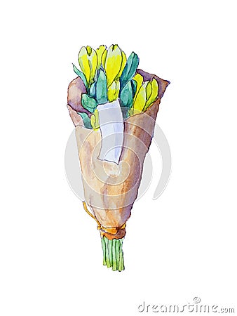 Watercolor tulip bouquet Stock Photo