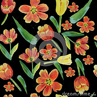 Watercolor tulip pattern Stock Photo