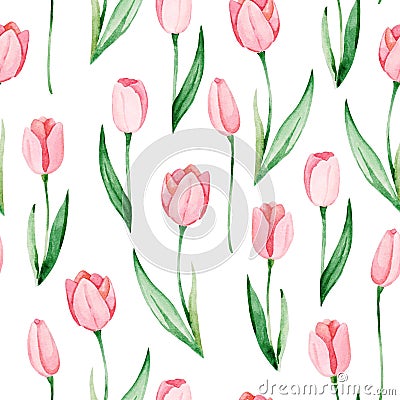 Watercolor tulips pattern. International women`s day. For design, card, print or background Stock Photo