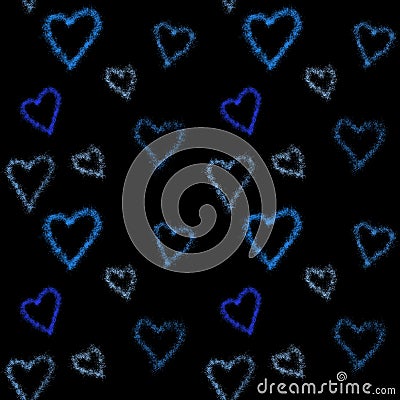 Watercolor turquoise and blue hearts seamless background pattern. Colorful watercolor romantic texture. Hand painted romantic tex Stock Photo