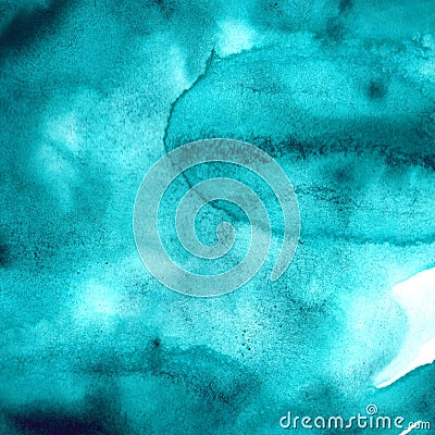 Watercolor turquoise blue water blot blob spot abstract texture backdrop background Stock Photo