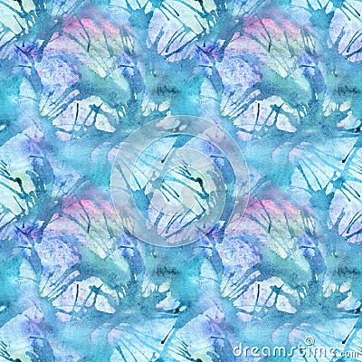 Watercolor turquoise cyan abstract seamless pattern texture background Stock Photo