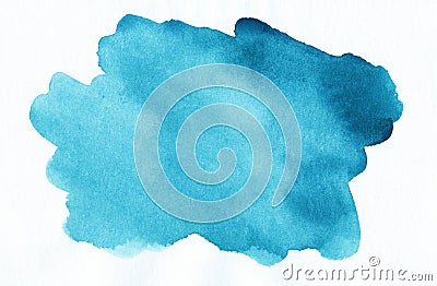 Watercolor turquoise spot on white background with space for text. Stains on paper Stock Photo