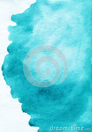 Watercolor turquoise spot on white background texture. Stains on paper, hand painted Stock Photo