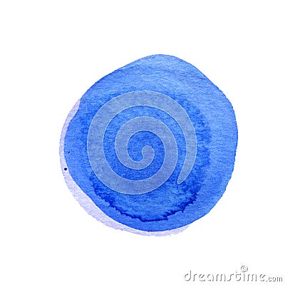 Watercolor ultramarine blue circle with uneven edges isolated on white background. Painted round texture of watercolour Stock Photo