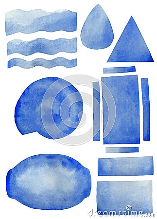 Watercolor ultramarine spots of different shapes Stock Photo