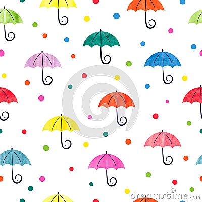 Watercolor umbrellas seamless pattern. Vector Illustration
